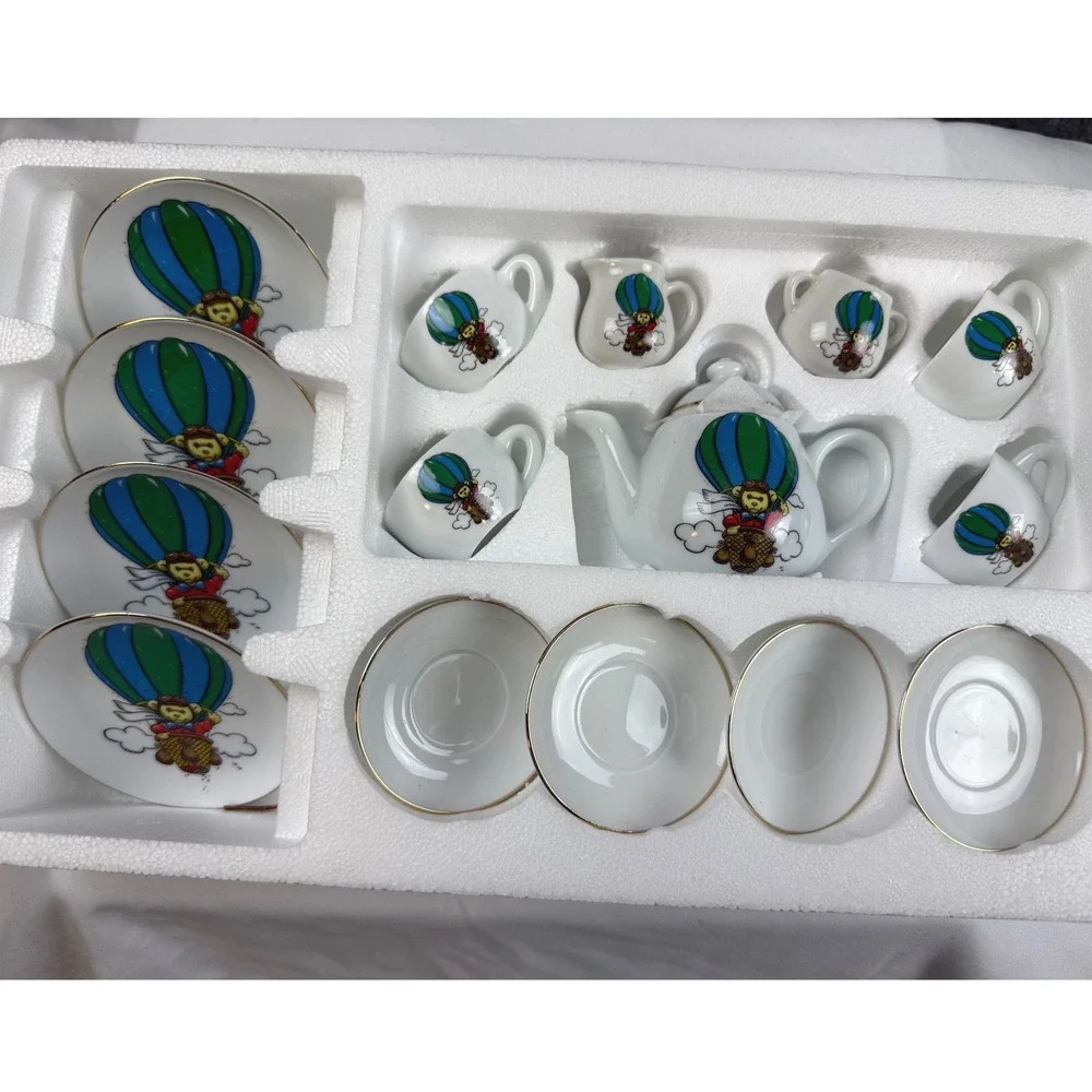 VTG Reutter Porzellan Germany Miniature Tea Set Hot Air Balloon Lands End NIB